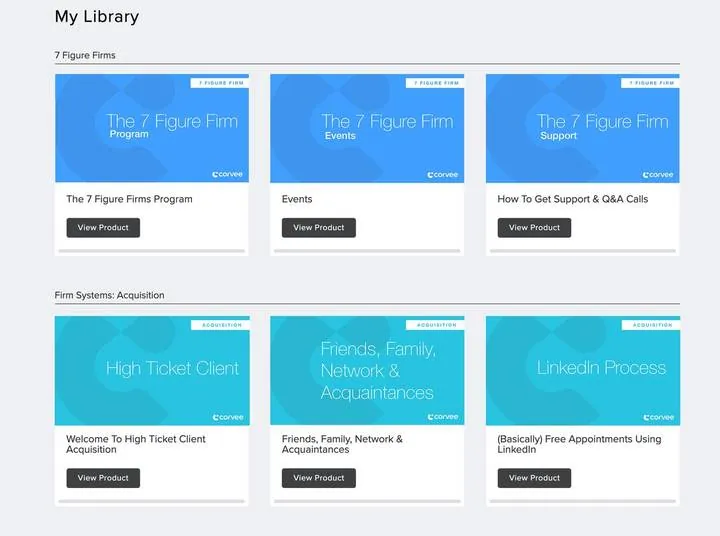 Course library thumbnails and product cards